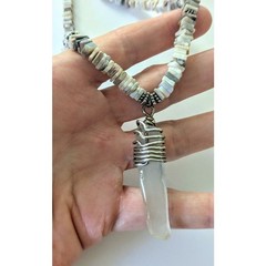 Sterling Silver Square Australian Opal Heishi Bead & Sea Glass Pendant Necklace