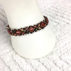 HANDMADE Rust, Gold & Brown Beadwoven Bracelet 7”