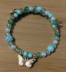 Handmade 10in Wrap Bracelet- Rhinestone Spacers, Glass, Plastic-3 Butterflies.