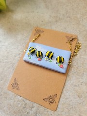 Handmade Polymer Clay Bee Necklace | 18K Gold Plated Chain Pendant