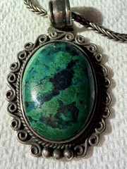 Vintage 950 Silver Chrysocolla Green Stone Pendant Necklace 20.5” Estate Jewelry