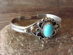 Navajo Indian Nickel Silver Turquoise Bracelet by Tolta