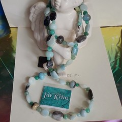 Jay King Handcrafted Beaded Stone Necklace 36in Blue Green Black White Hook