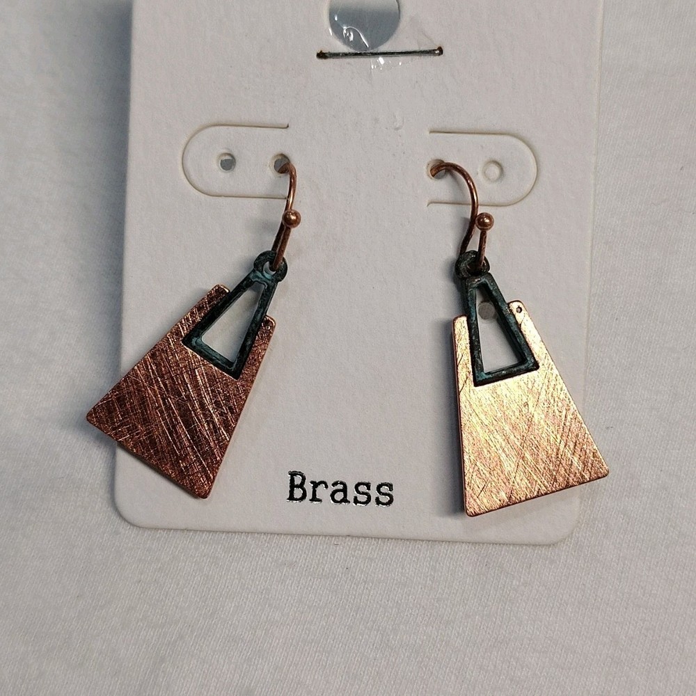 Handcrafted Brass Dangle Earrings Copper Black Trapezoid Geometric Drop