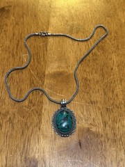Vintage 950 Silver Chrysocolla Green Stone Pendant Necklace 20.5” Estate Jewelry