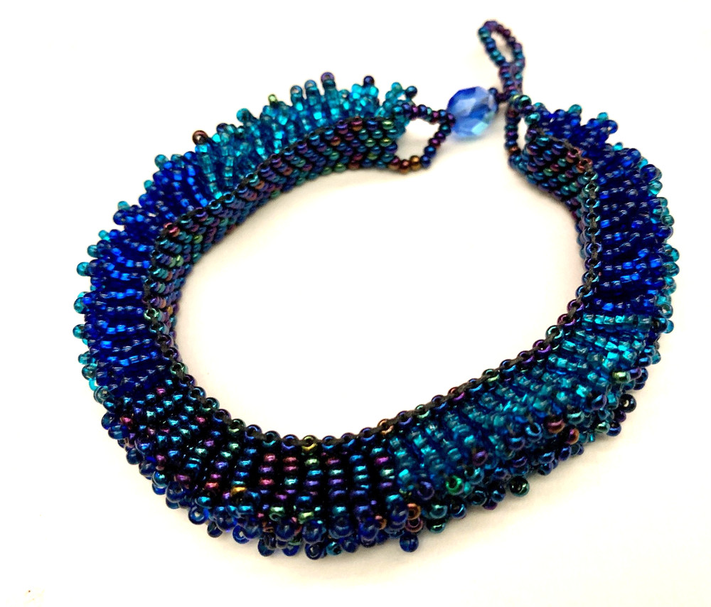 Beautiful Artist-made Woven Multicolor Blue Seed Bead Bracelet