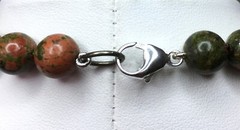 Nat. Unakite, Red Jasper, Ethnic Sterling Silver Handmade necklace, knotted, 19″