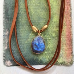 $259 Labradorite Sundance Charm Necklace leather suede cord artisan jewelry