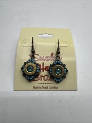 9mm Luger Bullet Earrings R-P Headstamp Dangle Turquoise Blue