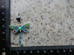 Dragonfly Turquoise Flower Micro Inlay Gemstone Sterling Silver 925 Pendant Ai69