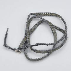 Chan Luu Labradorite Leather Wrap Bracelet Necklace 925 Sterling Silver Boho