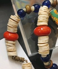Multicultural Trade Bead (Danish and Venetian?) w/Ostrich Egg Shell 18″ Necklace