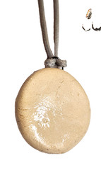 Rustic Heart White Yellow Blue Polymer Clay Oval Pendant Necklace 19″ Boho GUC