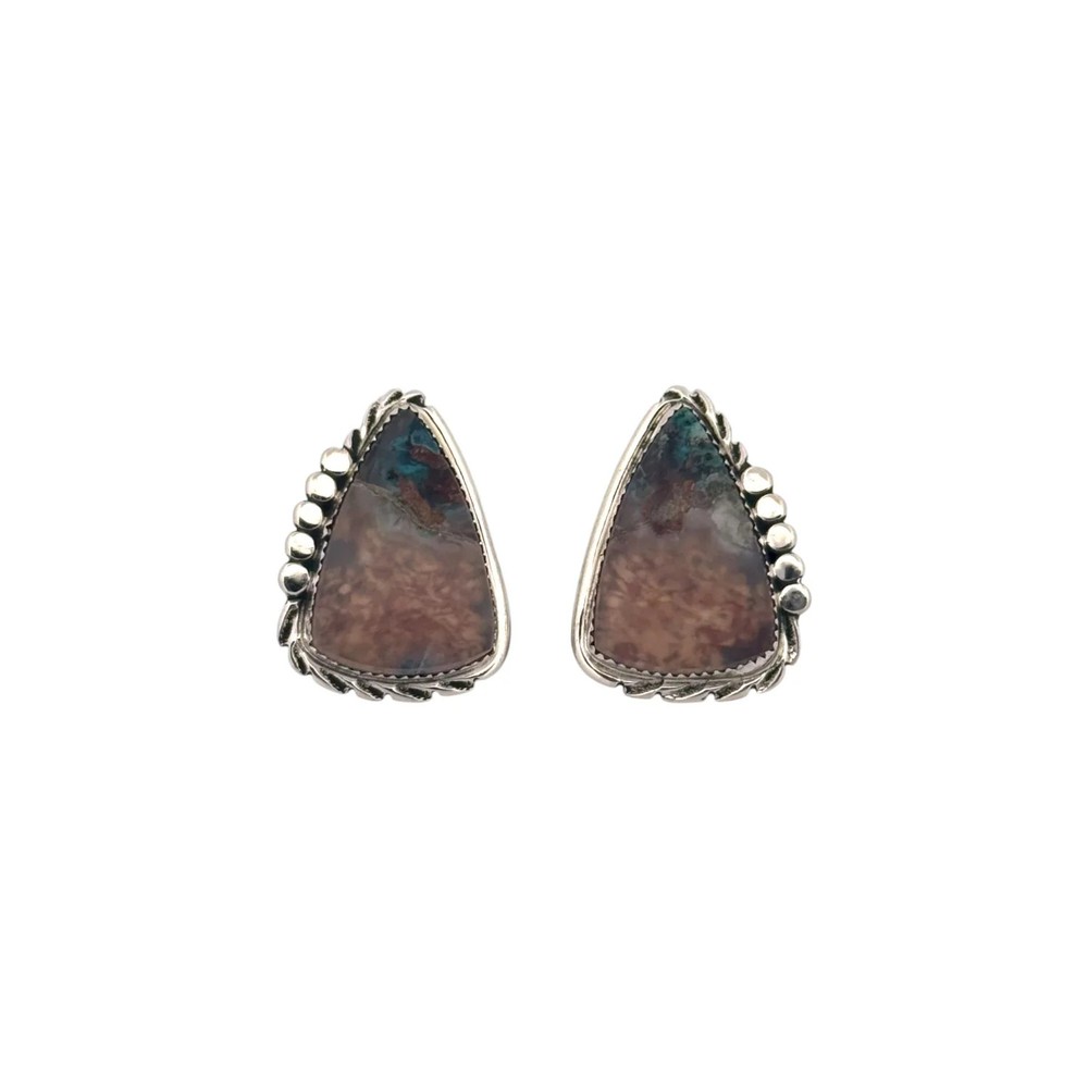 Virginia Cadman, Earring, Opalized Wood, Sterling Silver, Navajo, 1 1/2″