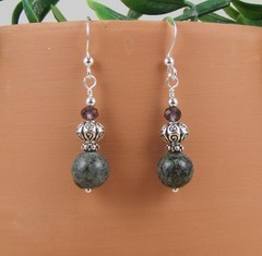 African Turquoise, Pewter & Crystal Earrings, Sterling Ear Wires, Gift Box