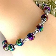 Rainbow Multicolor Magnetic Hematite Bracelet healing gemstone stretchy women