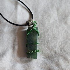 Handcrafted Green Wire Wrapped Bar Pendant Necklace Adjustable Cord Statement