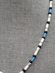 Blue,Black & White Tube Beaded Stretch Cord Hand Crafted 11″ Necklace