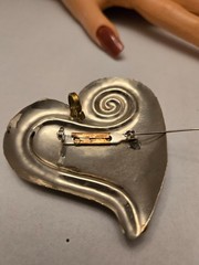 Classic 1980s Large Handcrafted Brass & Mixed Metal Heart Brooch/Pendant