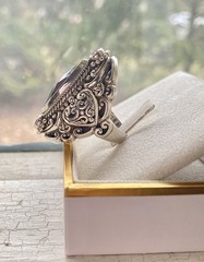 Sarda Sterling Silver 925 Artisan Of Bali Triplet Amethyst Marquise Ring, Size 7