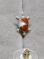 Santa Fe Style Enhanced Red Coral, Mother Of Pearl Earrings In Sterling Silver .