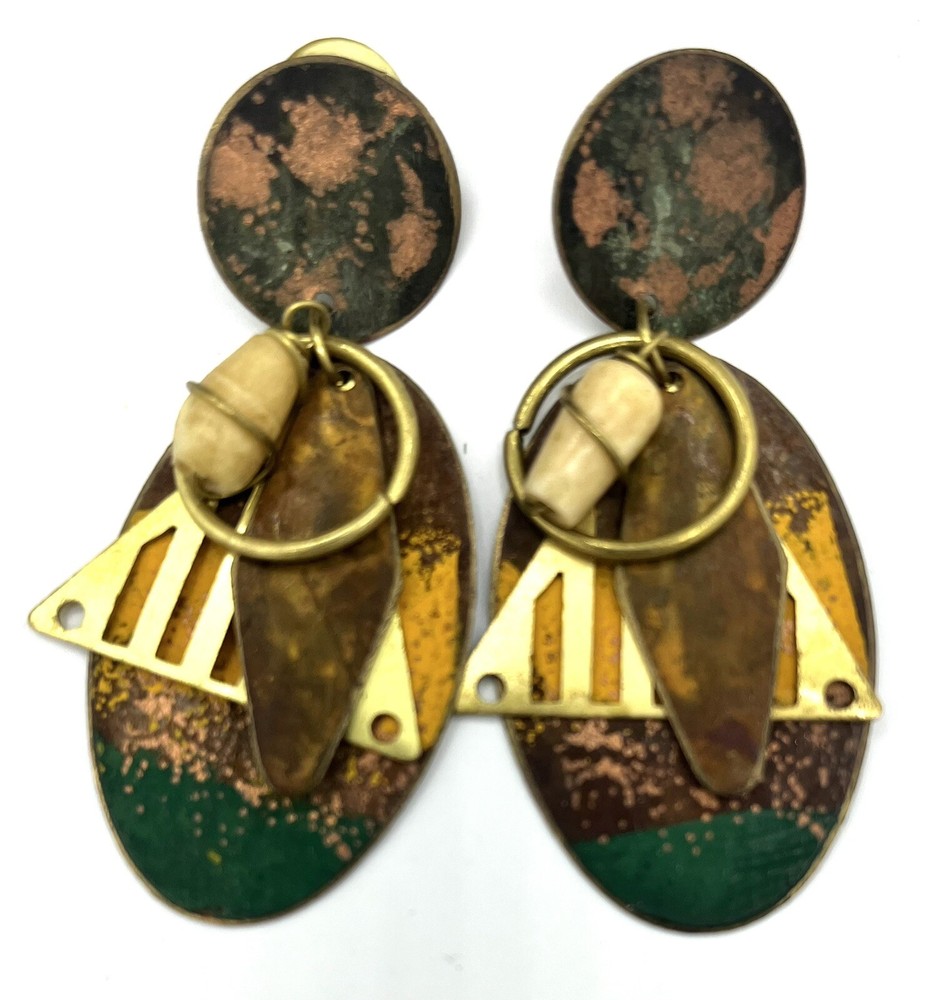 Boho Chic Copper Drop Dangle Layered Pierced Earrings Made in India
