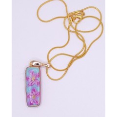 Polymer Clay Teal Pendant Necklace Gold Chain Cottagecore Boho Charm Floral