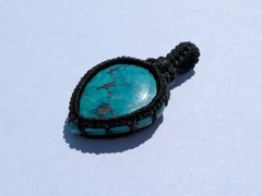 Natural Turquoise Stone Cord Wrapped Macrame Pendant Charm. 41mm x 22mm. 3 Grams