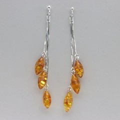 Cognac / Brown BALTIC AMBER Marquise Dangle Earrings – 925 STERLING SILVER 4831e