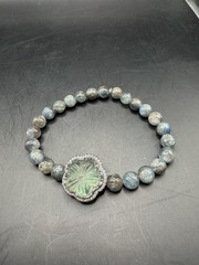 Blood Kyanite Beaded Bracelet with Transparent Fluorite Flower Charm