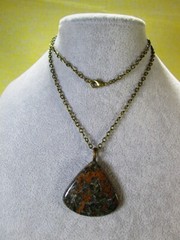 Chesolite Jasper Cabochon Pendant w/ 24″ Antiqued Brass Tone Cable Chain / G