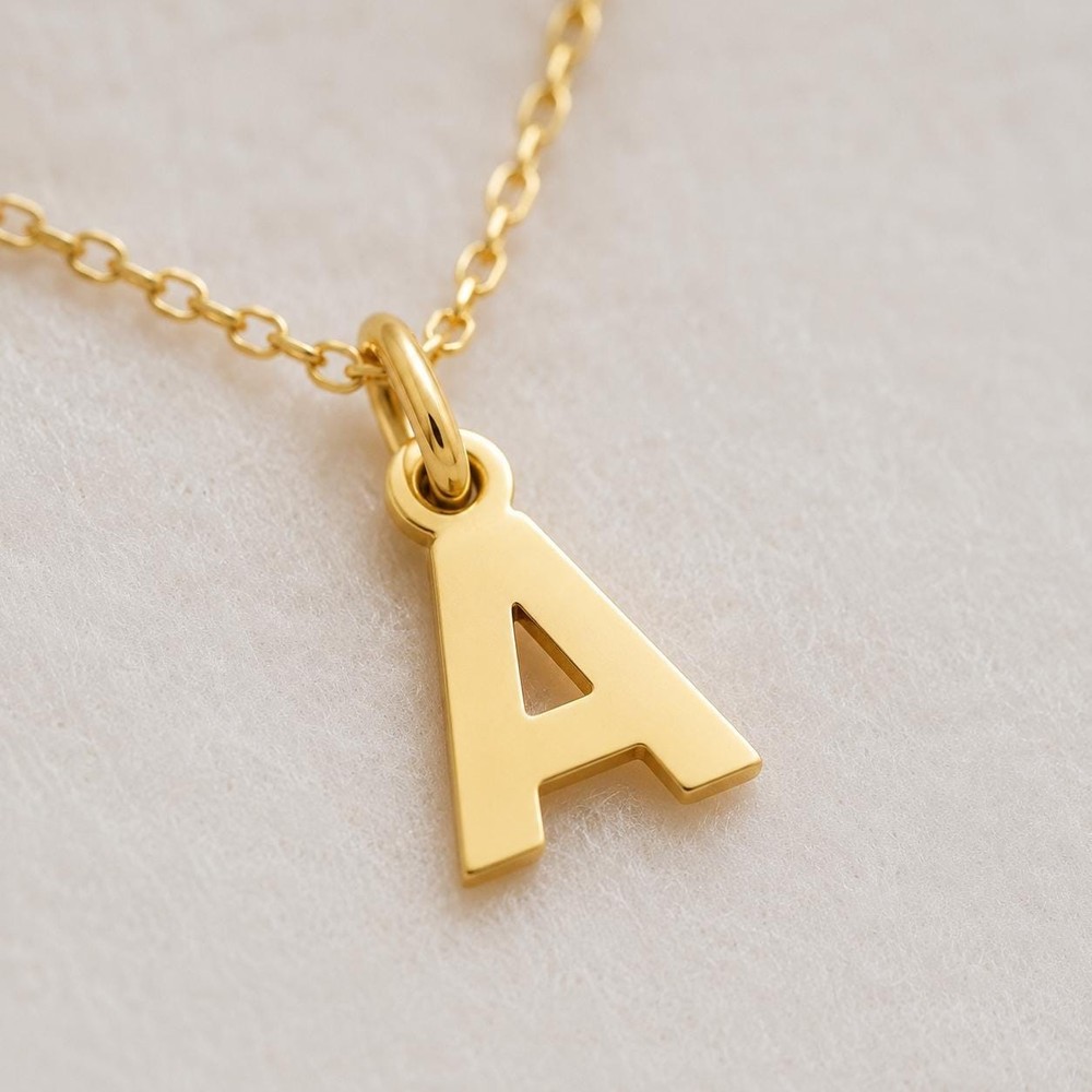 Initial Block Letter Pendant 14k Solid Gold Yellow White Rose Monogram Necklace
