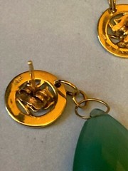 14k Gold Earrings Green Agate Pear Shaped Focal Briolette Gemstone Boho 1.5″ L