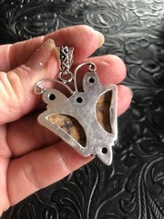 Artisan Made Orange Picture Jasper Handcarved Butterfly Pendant Black Onyx 2″
