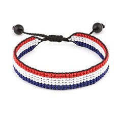 Flag Bracelet: Adjustable Beaded String, Handmade Boho, Unisex Patriotic Gift.