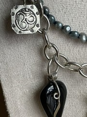 Artisan Sterling Silver Statement Necklace 82g – Gray Pearls, Onyx, MOP, Ladybug