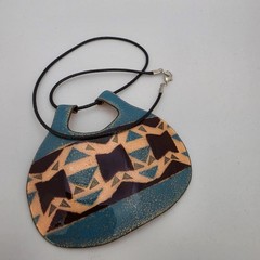 Vtg Southwestern Design Enameled Metalwork Choker Pendant Boho Large Statement