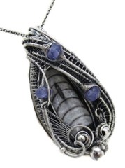 Orthoceras Fossil Wire-Wrapped Pendant in Sterling Silver with Tanzanite