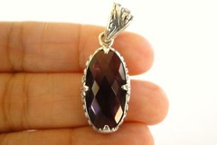 Oval Purple Amethyst Solitaire Ornate 925 Sterling Silver Pendant