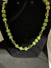Natural Cloisonné Peridot Stone & Crystal beads Necklace/Bracelet 19″ inches