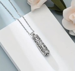Tree of Life Cylinder Urn Pendant Necklace for Cremation Ashes Memorial Jewelry