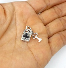 Padlock & Key Club Textured Pendant 925 Sterling Silver, Handmade Jewelry Gifts