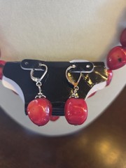 Vintage Barse Chunky Red Bamboo Coral Double Strand Necklace and Earrings Set