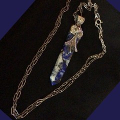 VTG MEXICO POINTED OCEAN JASPER DETAILED W AMETHYST STERLING SILVER NECKLACE