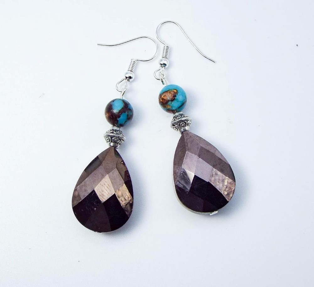 Cynthia Lynn «ARUBA» Turquoise Blue & Brown Drop Earrings 2.25 inches