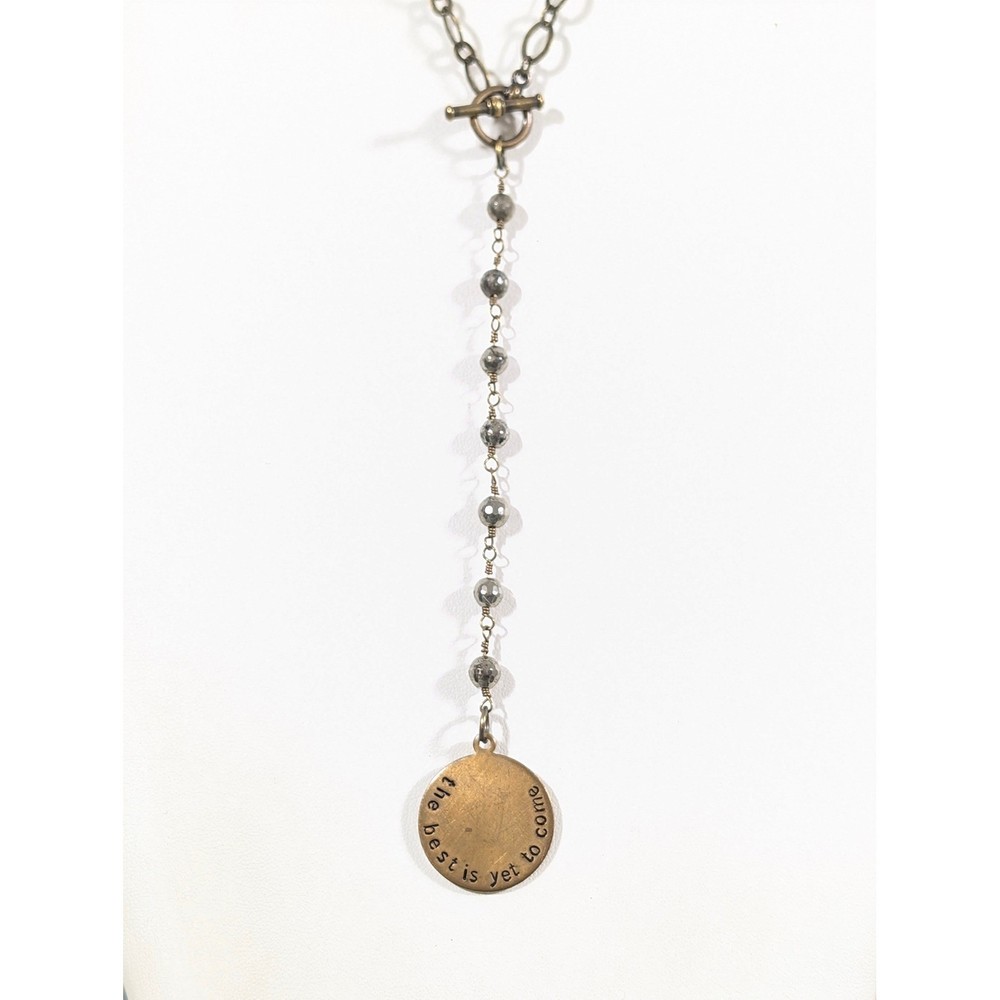 The Best Is Yet To Come Y Drop Necklace Bronze Tone Inspirational Boho 34″