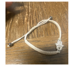 Adjustable Cord Bracelet White Silver Bolo Hamsa Hand Dangle Charm Unisex