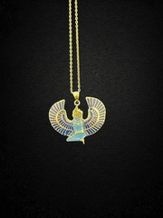 Egyptian Isis Winged Goddess Necklace – Handmade Blue and Gold Pendant