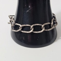 Sterling Silver Chain Link Textured Bracelet Artisan Toggle Clasp 19.2g