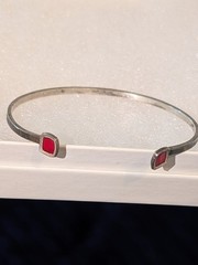 Artisan Chelsea E Bird CEB SS 925 Modernist Champleve Red Enamal Cuff Bracelet